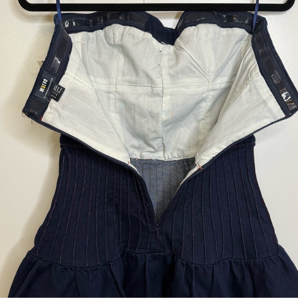 Maeve - Anthropologie - Rosette Strapless Fit and Flare Denim Mini Dress - US 2 - Picture 8 of 14